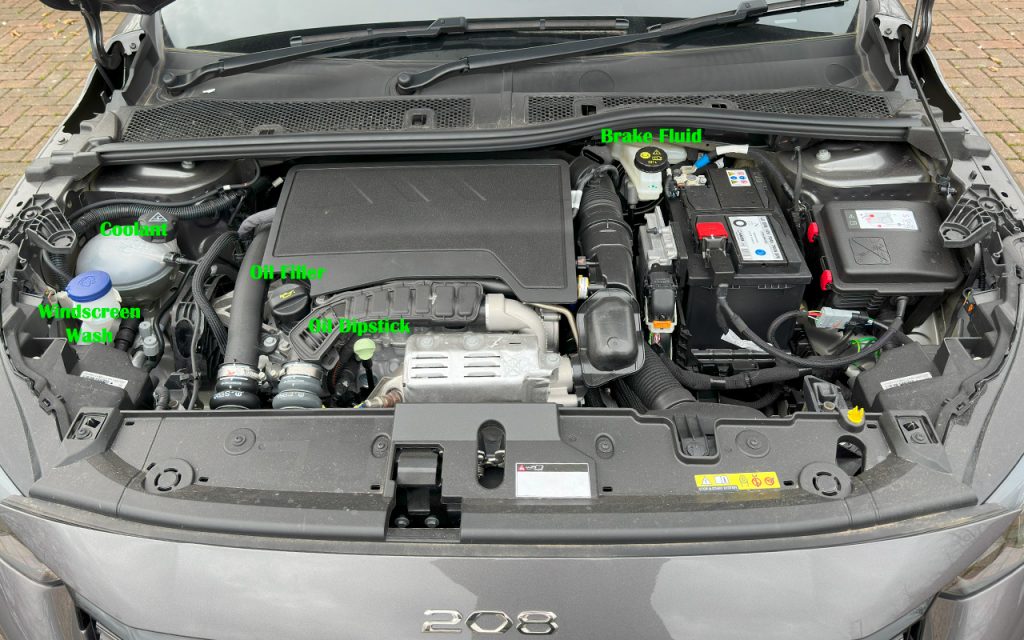 Underneath Bonnet of Peugeot 208